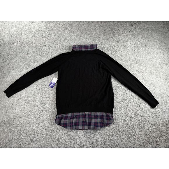 Great Northwest Indigo Sweater Women Medium Button‎ Up Plaid Trim - Picture 2 of 7